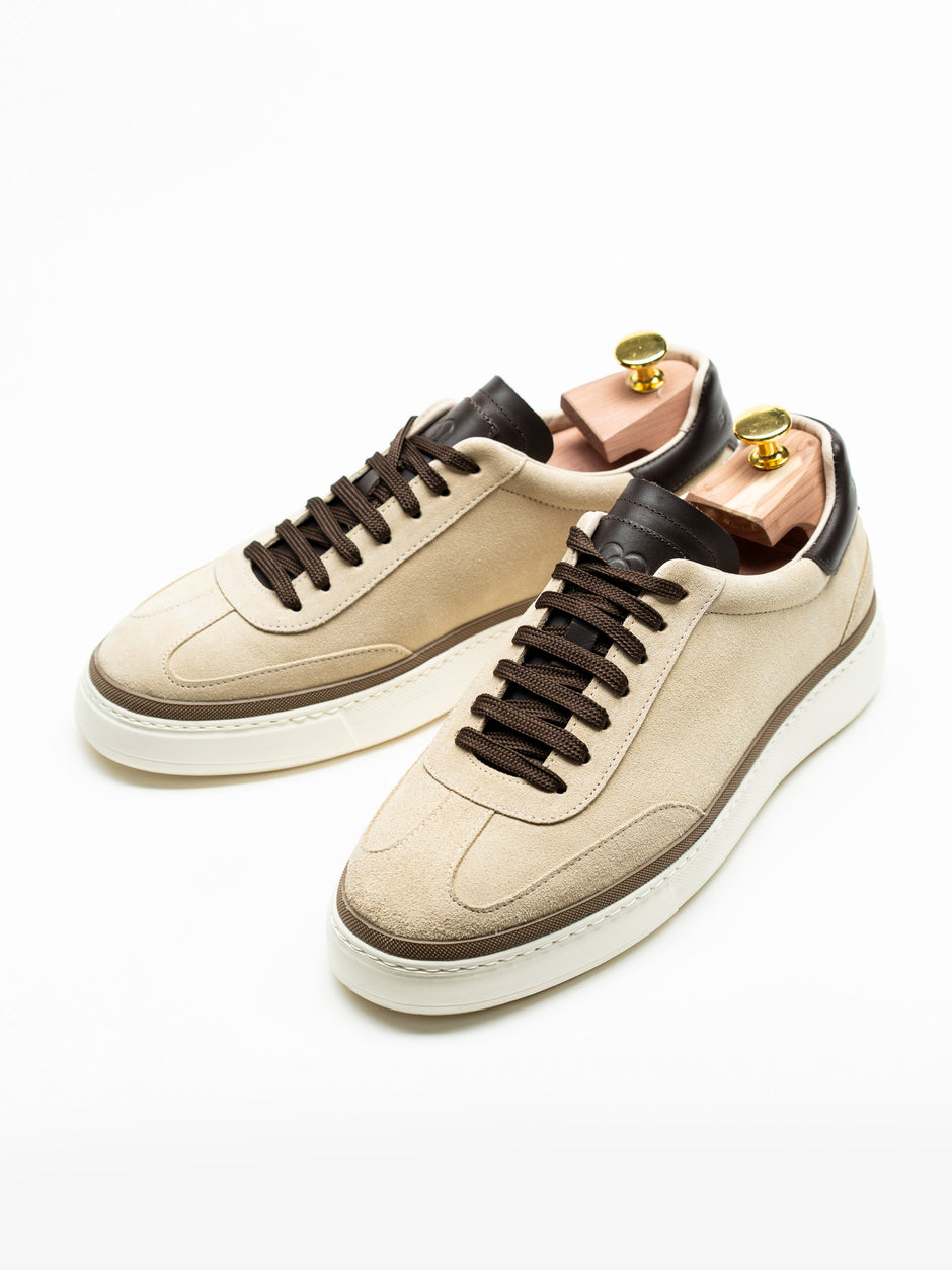 Pantofi Casual Barbati Sneakers Crem Din Piele Intoarsa BMan0358 (3)