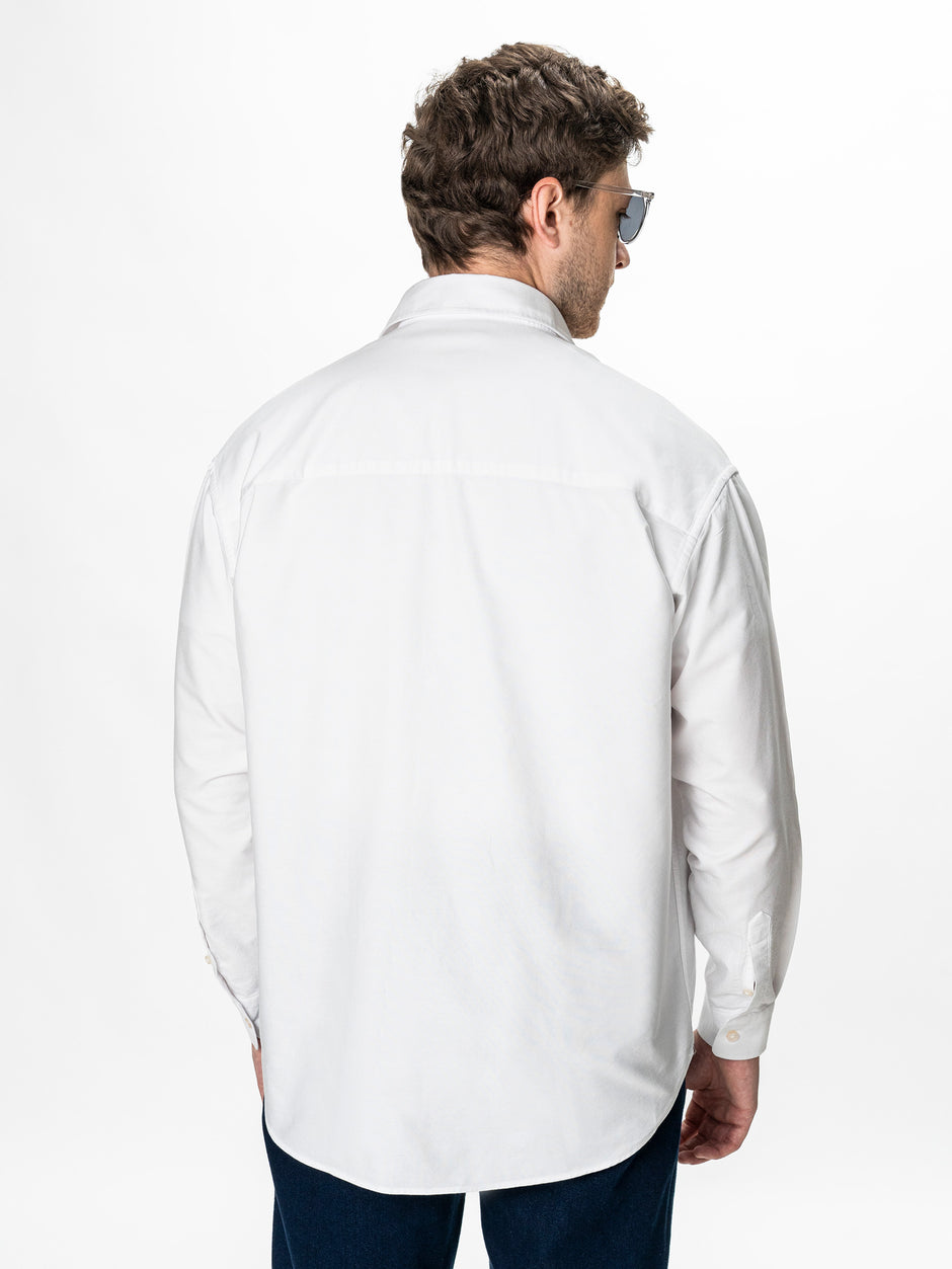 Camasa Alba Barbati Oversized Fit 100% Bumbac BMan0500 (8)