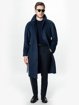 Palton Barbati Iarna Bleumarin 100% Lana Houndstooth BMan0005