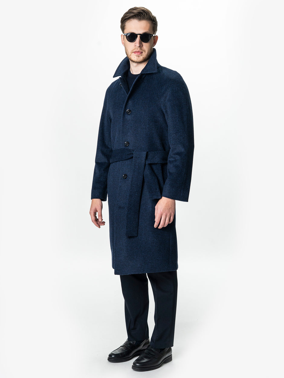 Palton Barbati Iarna Bleumarin 100% Lana Houndstooth BMan0005 (4)