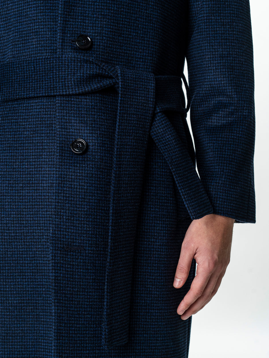 Palton Barbati Iarna Bleumarin 100% Lana Houndstooth BMan0005 (5)