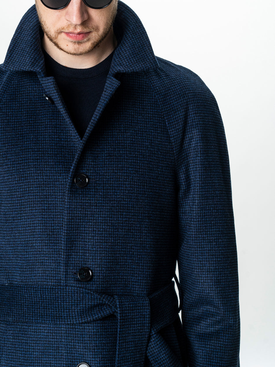 Palton Barbati Iarna Bleumarin 100% Lana Houndstooth BMan0005 (3)