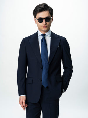 Costum Barbati Elegant Bleumarin Inchis Amestec Lana BMan0019
