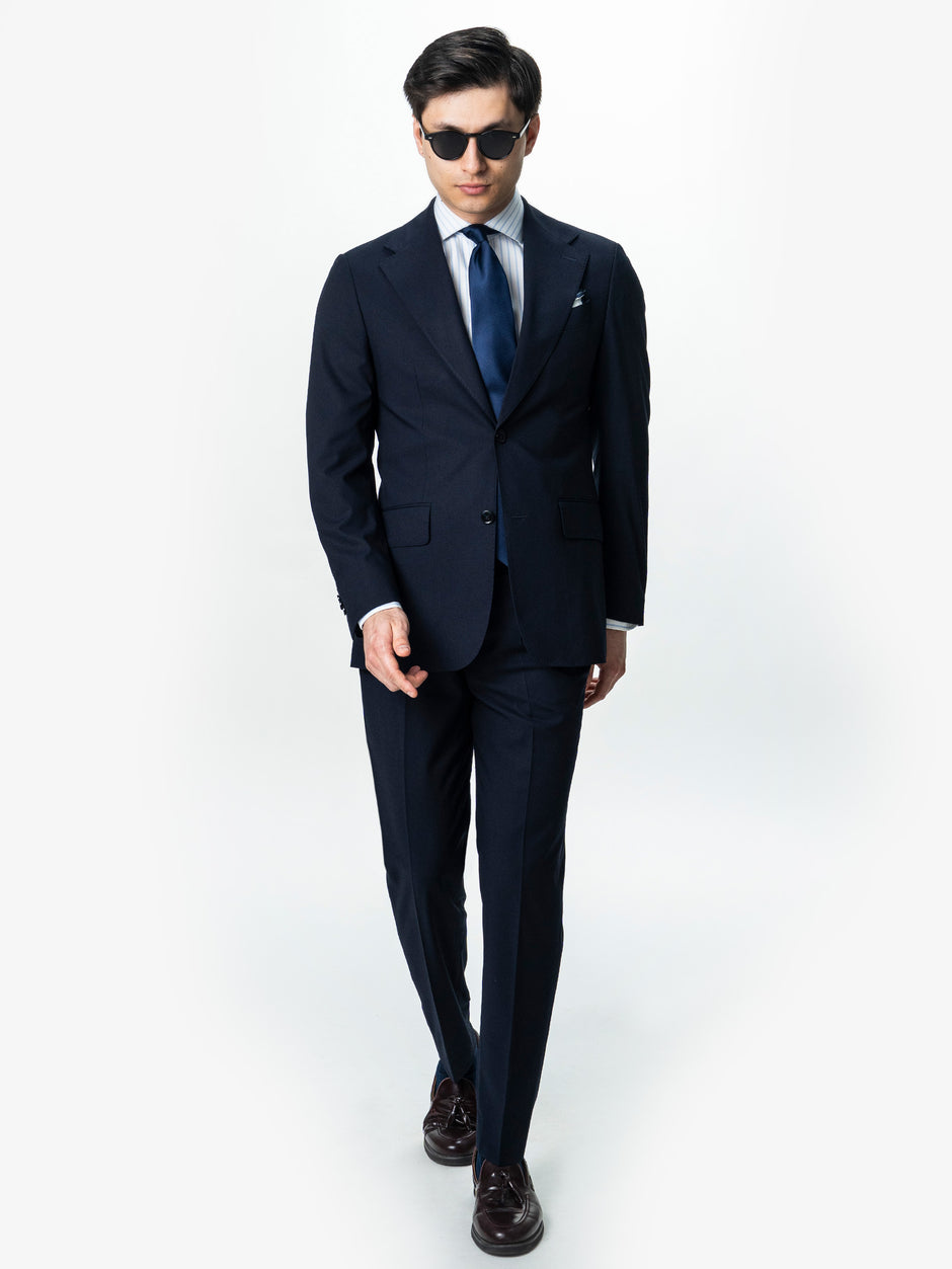 Costum Barbati Elegant Bleumarin Inchis Amestec Lana BMan0019 (2)