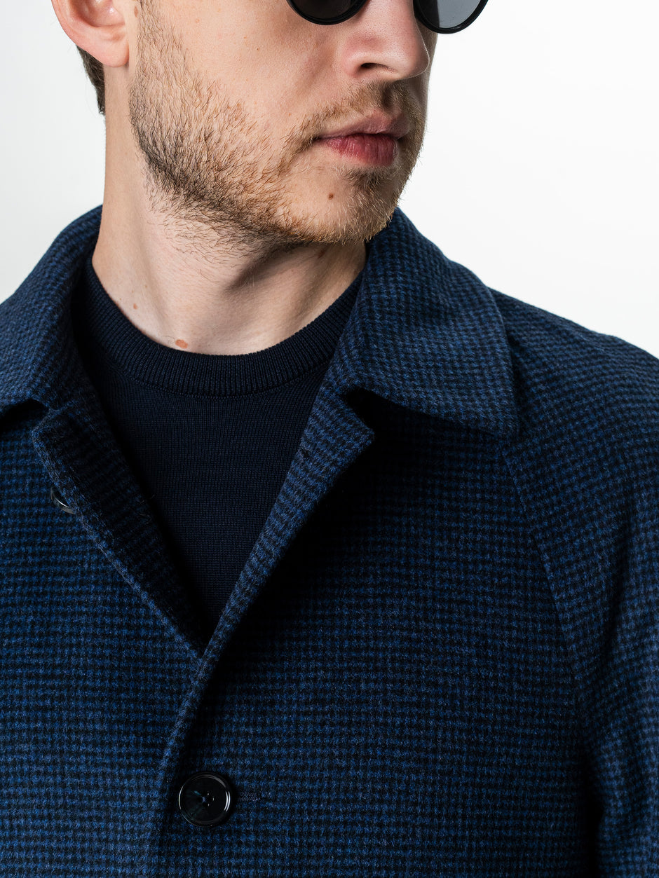 Palton Barbati Iarna Bleumarin 100% Lana Houndstooth BMan0005 (6)