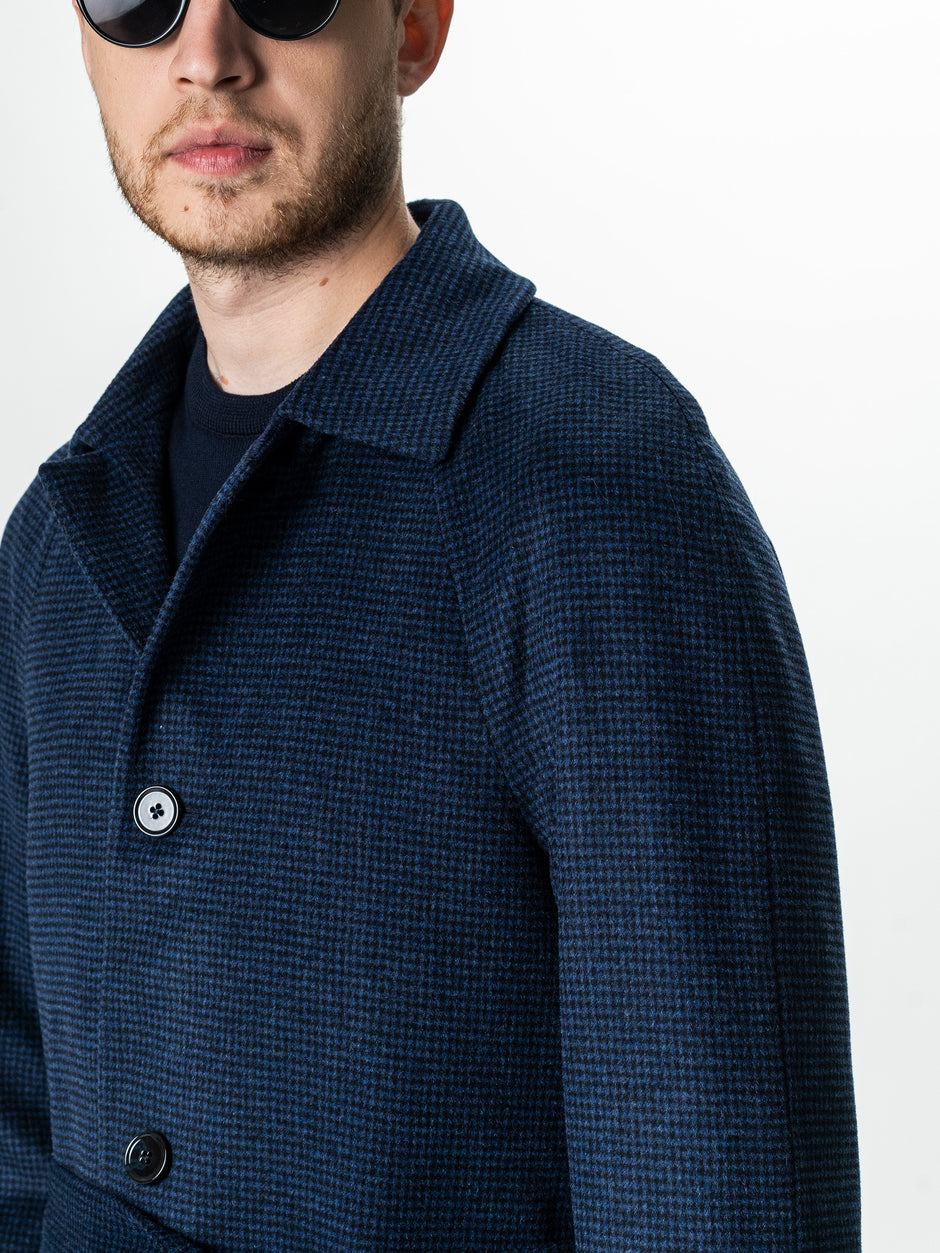 Palton Barbati Iarna Bleumarin 100% Lana Houndstooth BMan0005 (7)