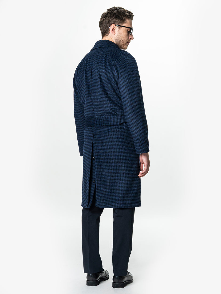 Palton Barbati Iarna Bleumarin 100% Lana Houndstooth BMan0005 (8)