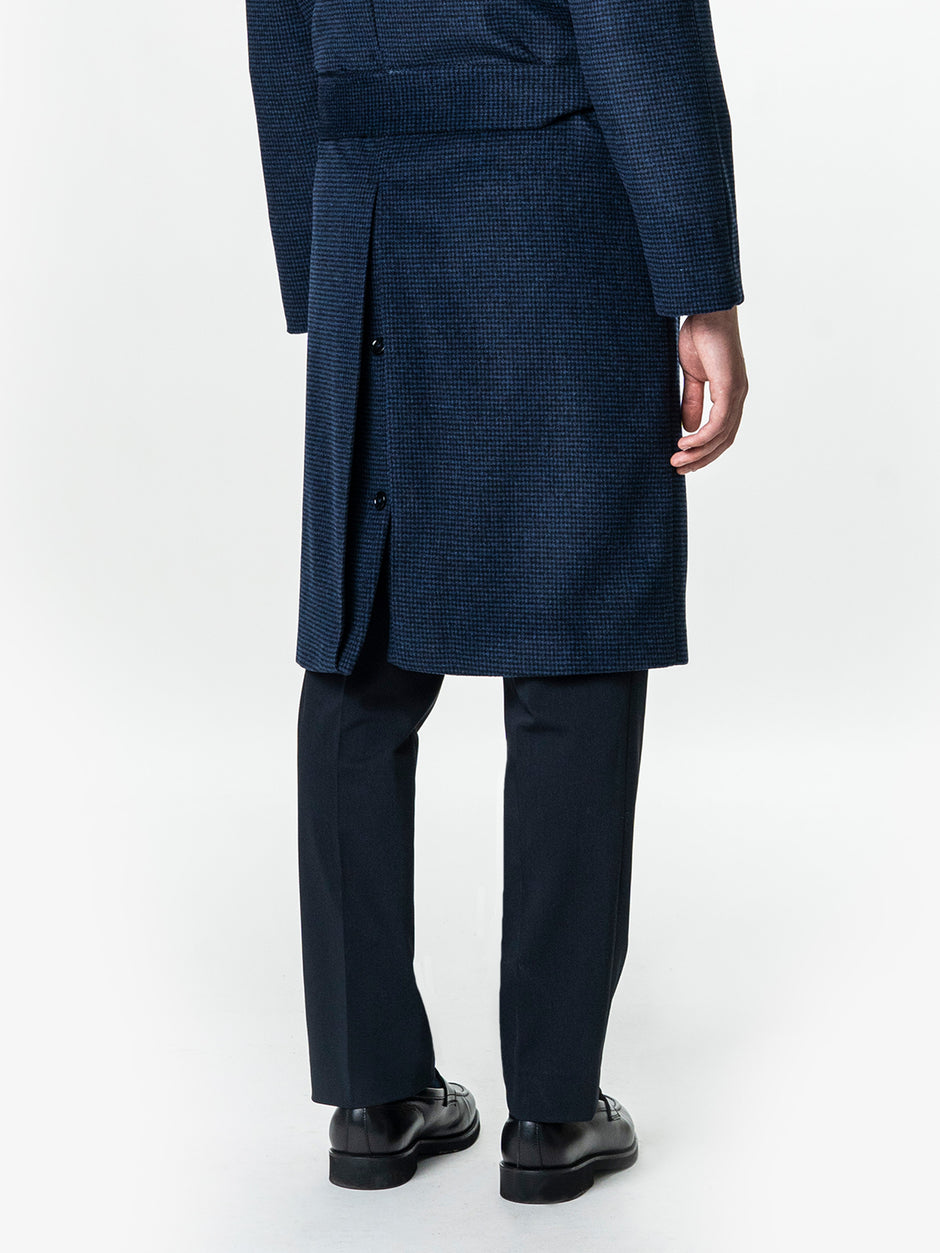 Palton Barbati Iarna Bleumarin 100% Lana Houndstooth BMan0005 (9)