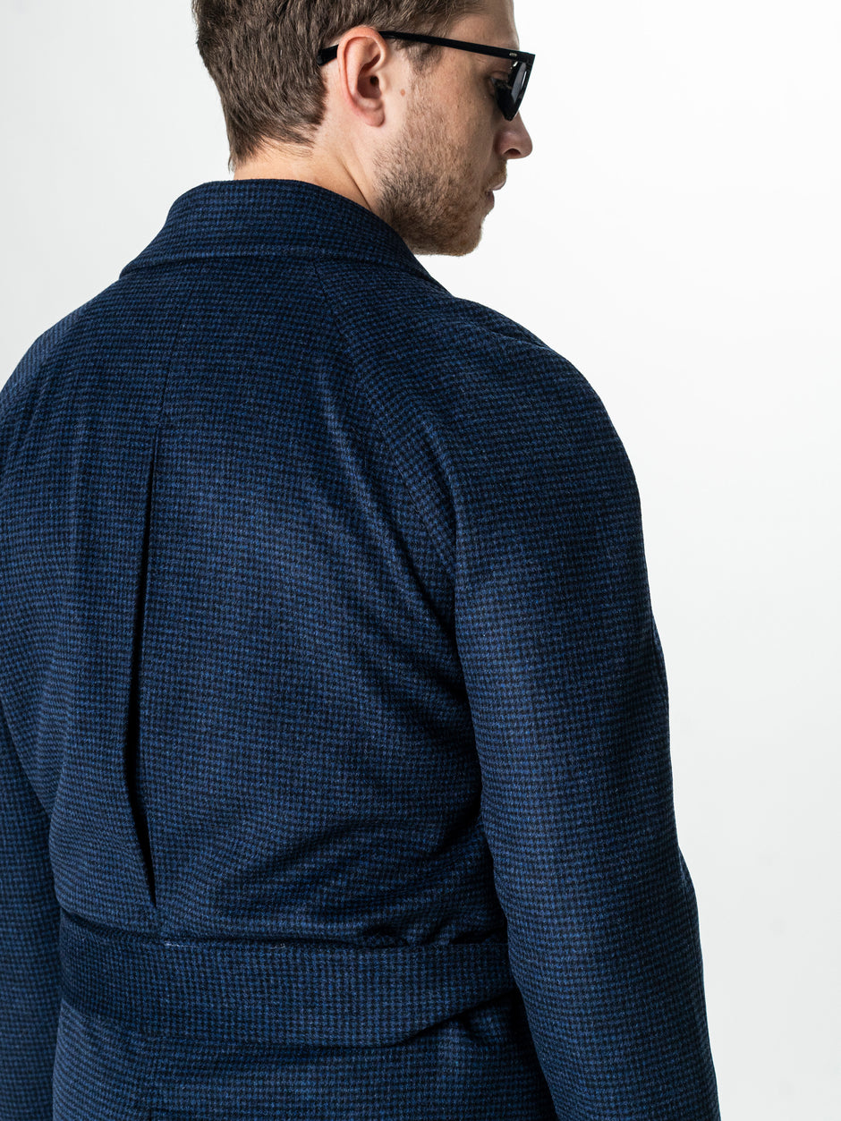 Palton Barbati Iarna Bleumarin 100% Lana Houndstooth BMan0005 (10)