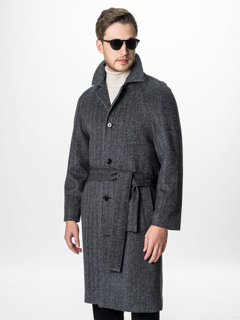 Palton Barbati Iarna Gri 100% Lana Houndstooth BMan0005 (2)