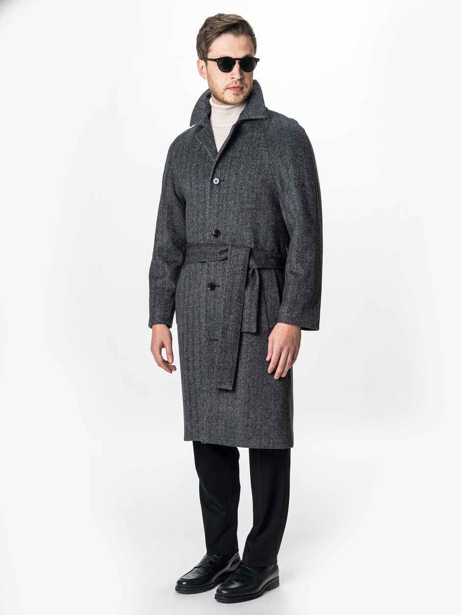 Palton Barbati Iarna Gri 100% Lana Houndstooth BMan0005 (5)