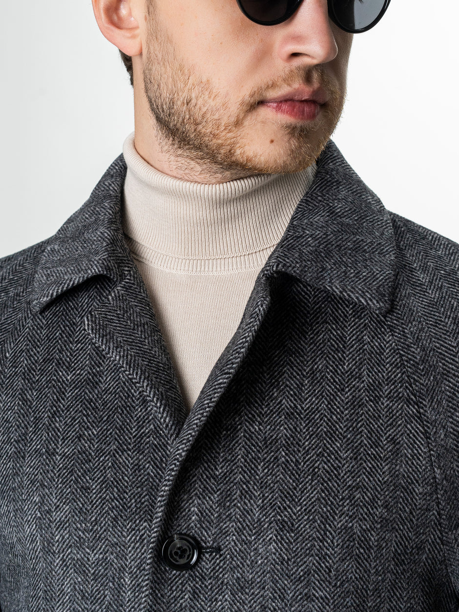 Palton Barbati Iarna Gri 100% Lana Houndstooth BMan0005 (7)