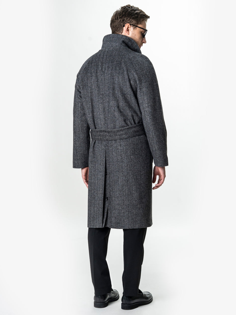 Palton Barbati Iarna Gri 100% Lana Houndstooth BMan0005 (8)