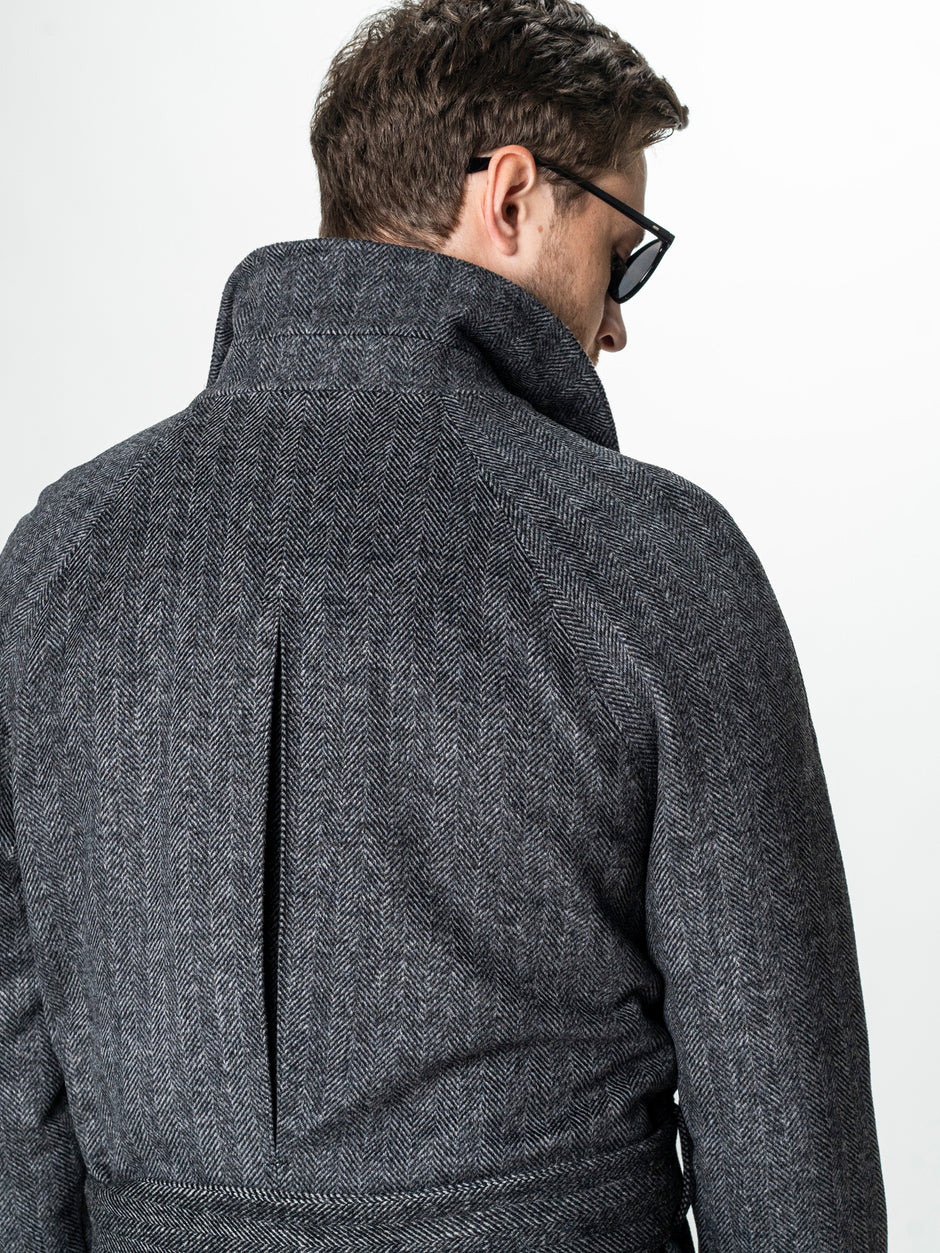 Palton Barbati Iarna Gri 100% Lana Houndstooth BMan0005 (10)