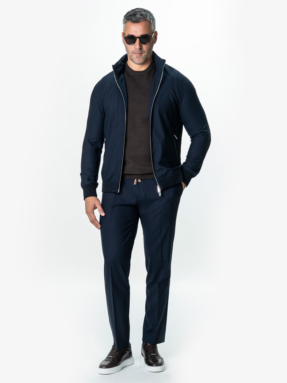 Tracksuit Premium Barbati Bleumarin din Lana cu Gluga Ascunsa BMan0004 (4)