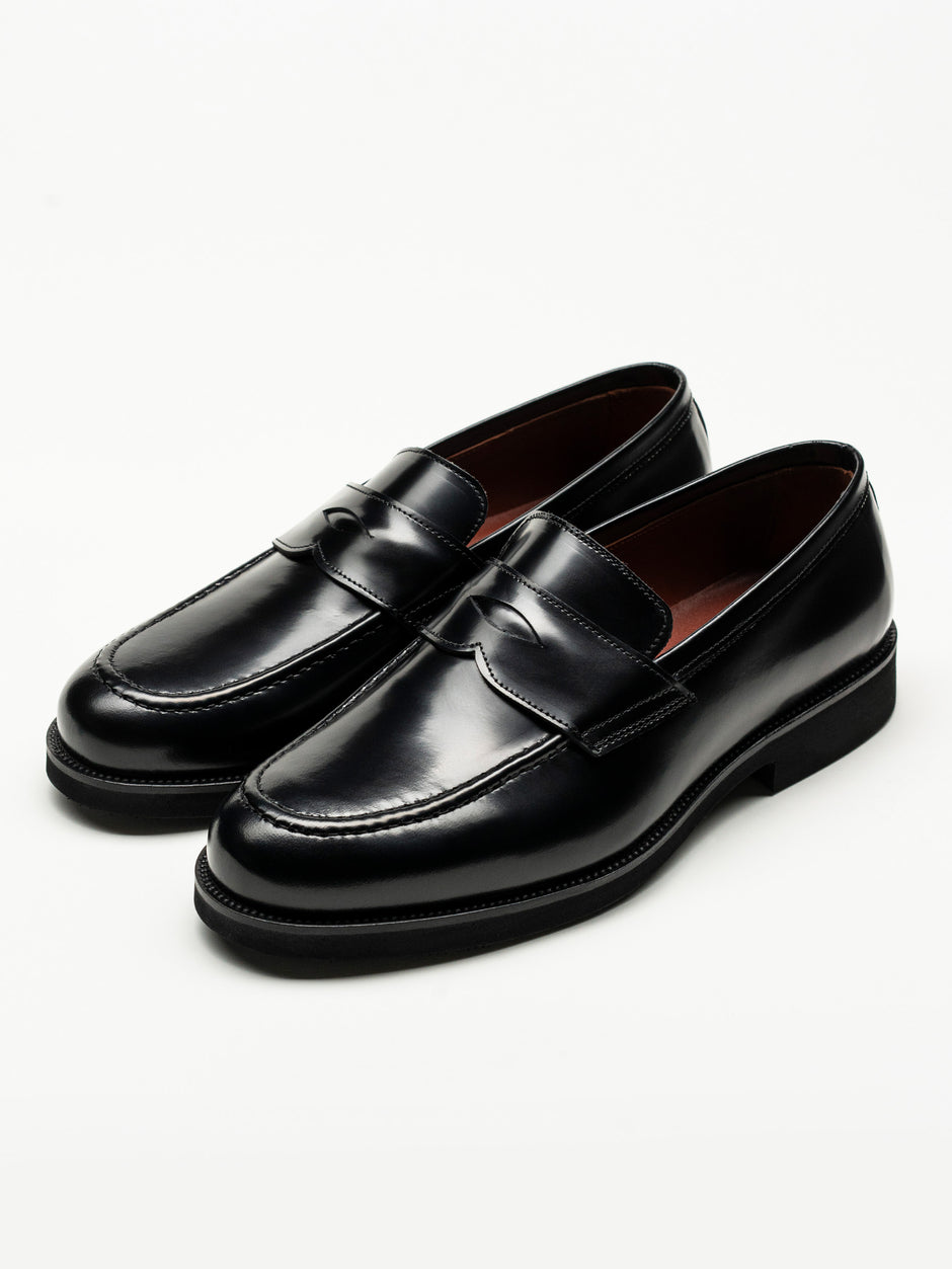 Mocasini Negru Semilucios Barbati Din Piele Naturala Formal Loafers Bman222 (1)