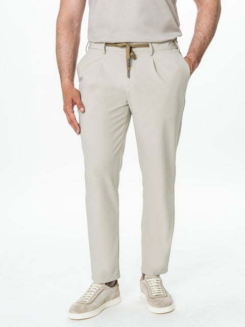 Pantaloni Casual Barbati Crem Din Spandex Cu Snur BMan0102
