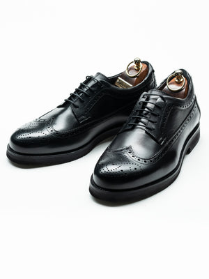 Pantofi Negri Barbati Eleganti & Business All Season Design Derby Brogue 100% Piele Naturala BMan0409