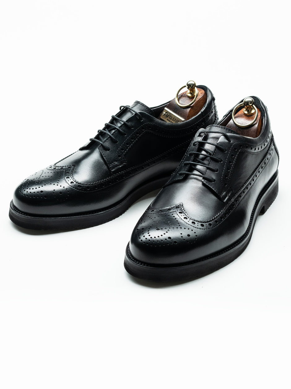 Pantofi Negri Barbati Eleganti & Business All Season Design Derby Brogue 100% Piele Naturala BMan0409 (1)
