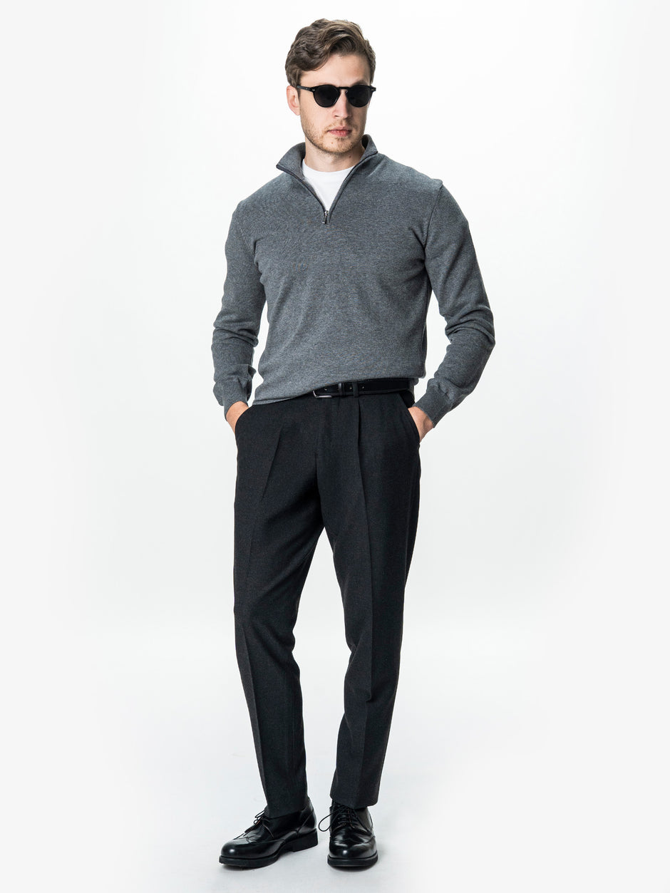 Pulover Cu Fermoar Office Barbati Gri Inchis Bumbac Levent Cottone BMan0001 (4)