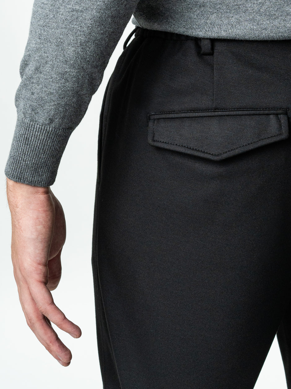 Pantaloni Casual Negri Barbati Full Stretch Cu Snur BMan0012 (5)