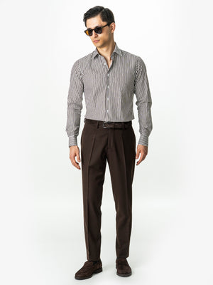 Pantaloni Eleganți Barbati Din Stofa Lana Confort Fit Maro Cafeniu BMan700