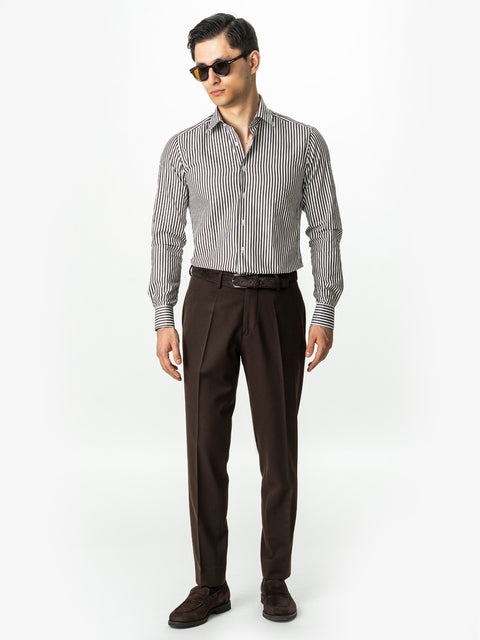 Pantaloni Eleganți Barbati Din Stofa Lana Maro Cafeniu BMan700