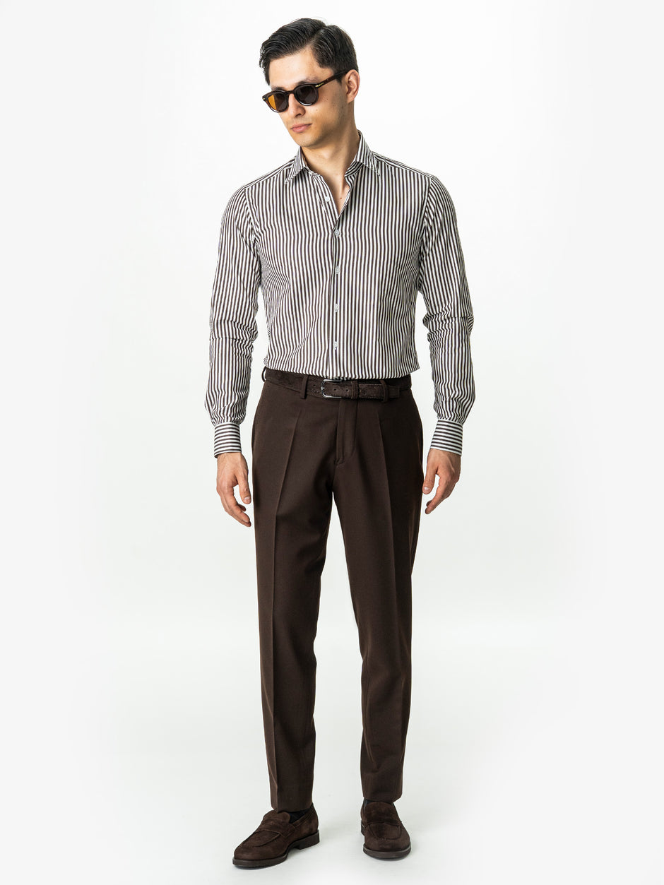 Pantaloni Eleganți Barbati Din Stofa Lana Confort Fit Maro Cafeniu BMan700 (1)