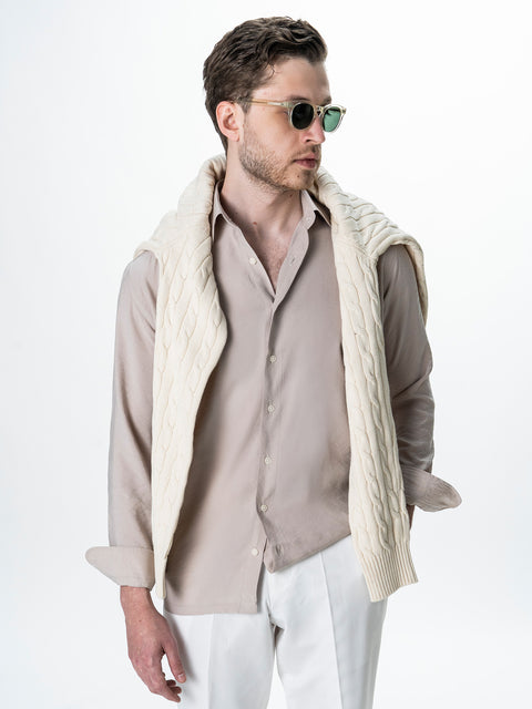 Camasa Barbati Bej Nisip Comfort Fit Tesatura Modal BMan0100