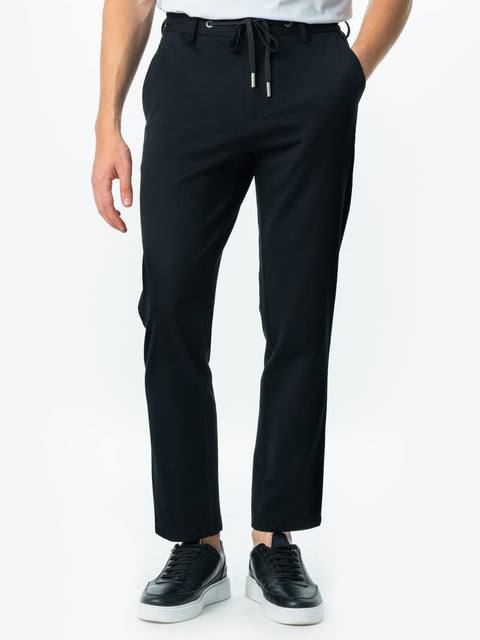 Pantaloni Casual Premium Flexo Cu Snur Barbati Bleumarin Bumbac Tip Rayon BMan718 (1)