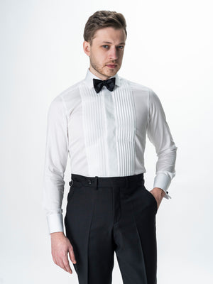 Camasa Alba Mire Barbati De Ceremonie Cu Plastron BMan0046