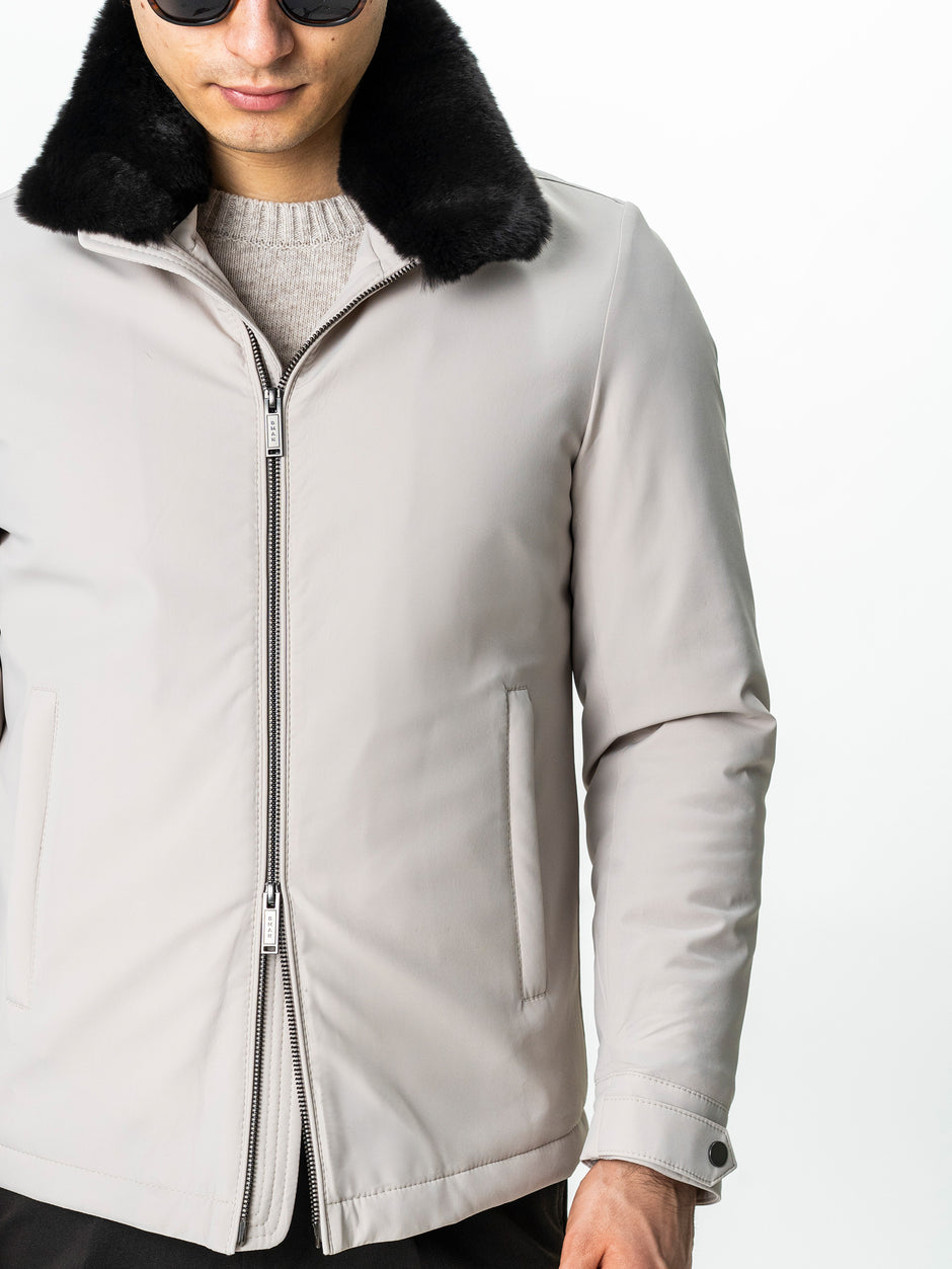 Geaca Barbati Iarna Crem Cu Guler Blana Naturala BMan0003 (7)