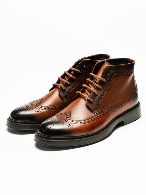 Ghete Maro Deschis Barbati Din 100% Piele Naturală Vițel Captusite Cu Blana Design Brogue Bman100