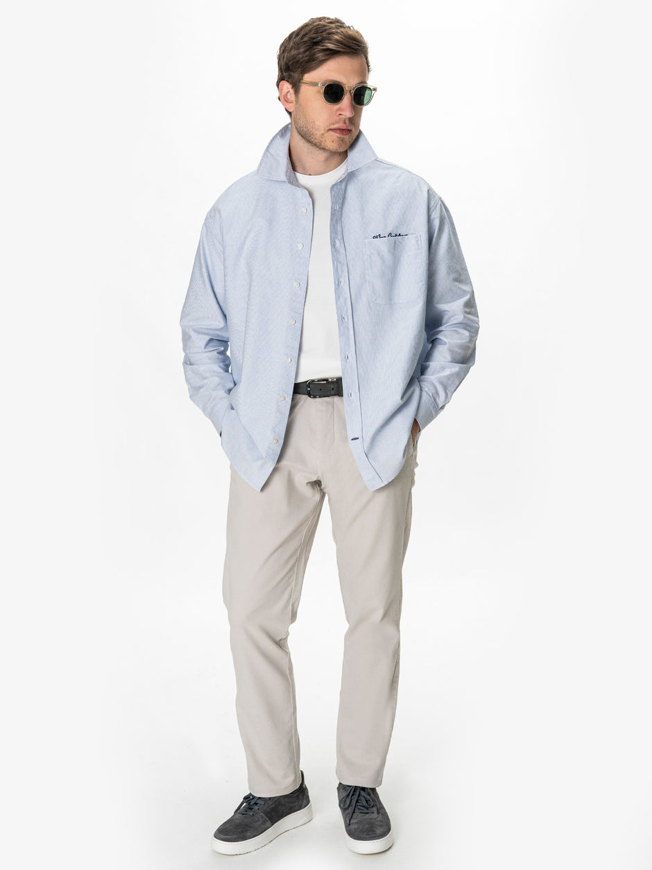 Camasa Alba cu Dungi Bleu Barbati Oversized Fit 100% Bumbac BMan0500 (2)