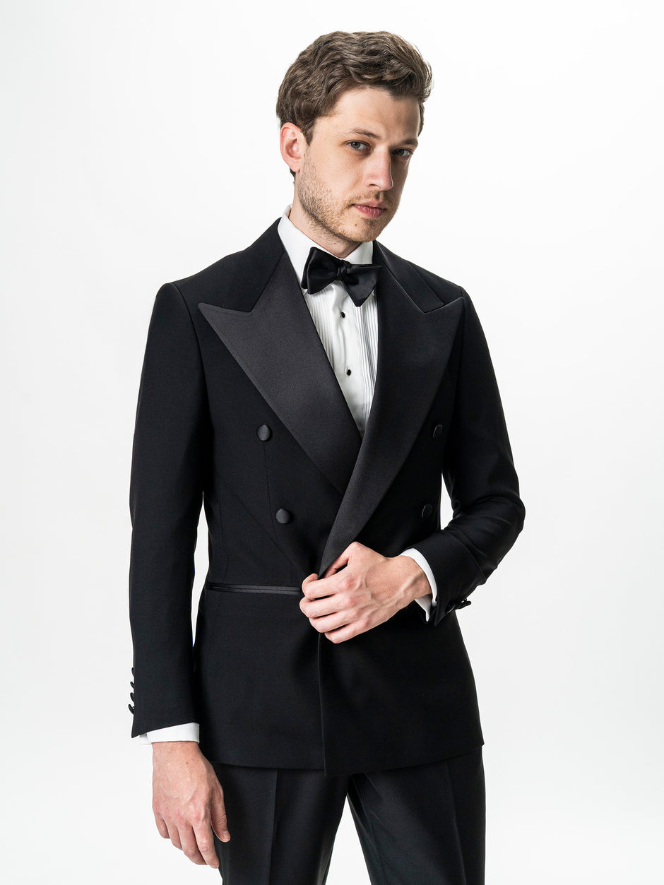 Costum Barbati Negru de Ceremonie Doua Randuri 100% Lana Cerruti BMan383 (4)
