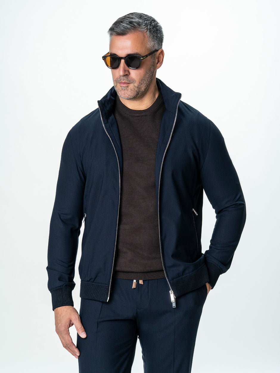 Tracksuit Premium Barbati Bleumarin din Lana cu Gluga Ascunsa BMan0004 (2)