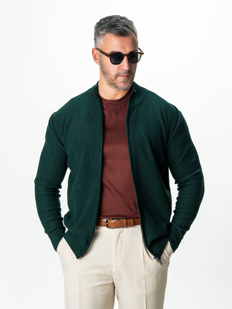 Pulover Barbati Verde Cu Fermoar 100% Bumbac BMan0029 (4)