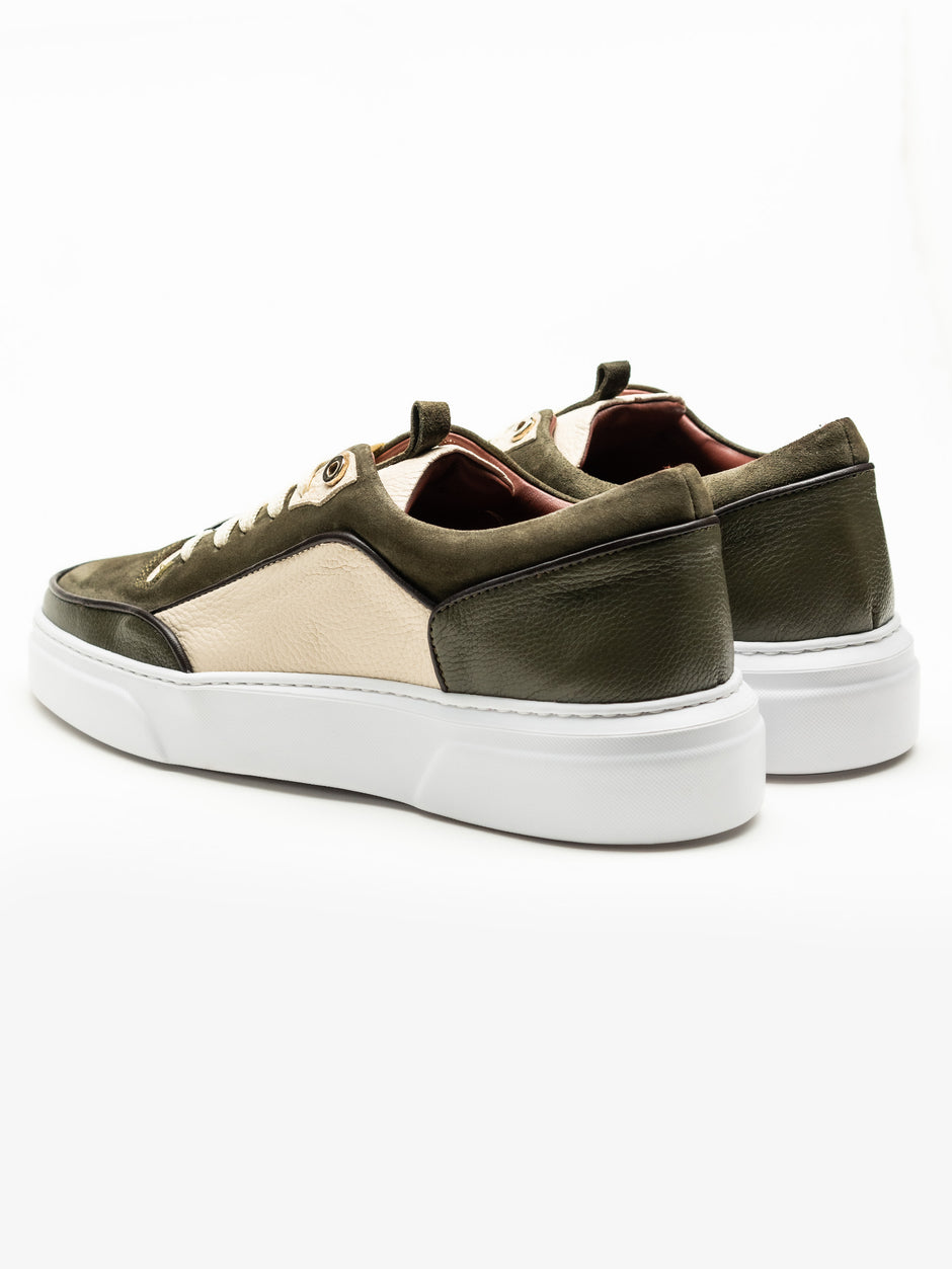 Pantofi Casual Barbati Sneakers Verde & Crem Din Piele Naturala Flother Bman0407 (9)