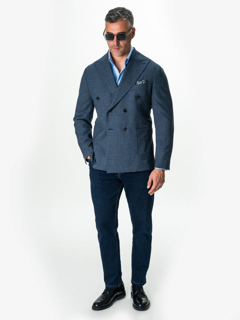 Sacou Albastru Barbati Doua Randuri Lana Vitale Barberis Super 110'S Houndstood BMan0040