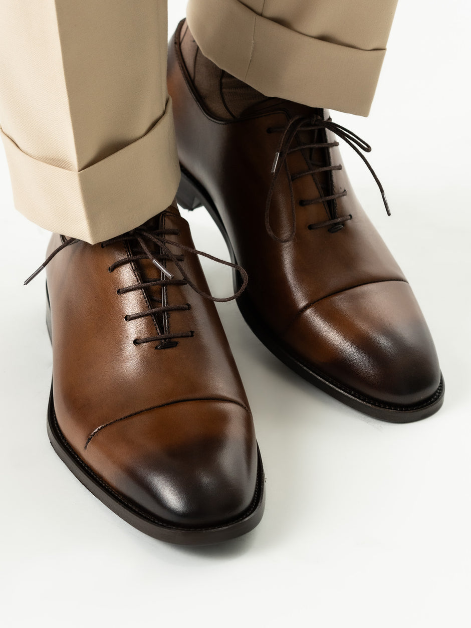 Pantofi Eleganti Barbati Oxford Cap Toe Maro Coniac Piele Naturala Bman0414 (2)