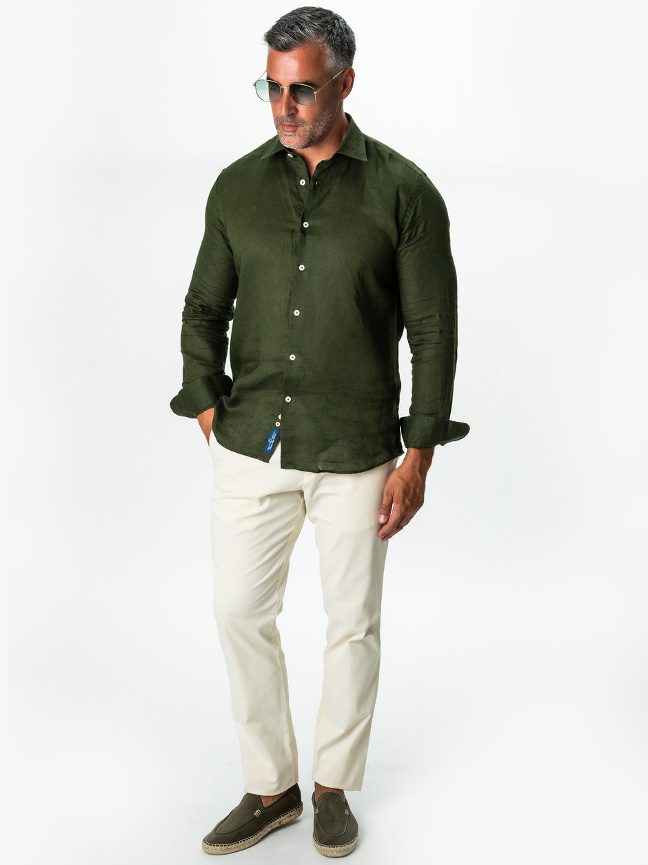 Camasa Verde Kaki In Natural Tessitura Monti Bărbați De Vara BMan855 (3)