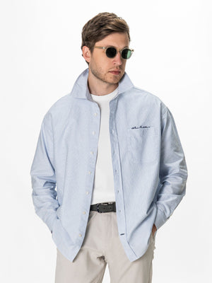 Camasa Alba cu Dungi Bleu Barbati Oversized Fit 100% Bumbac BMan0500