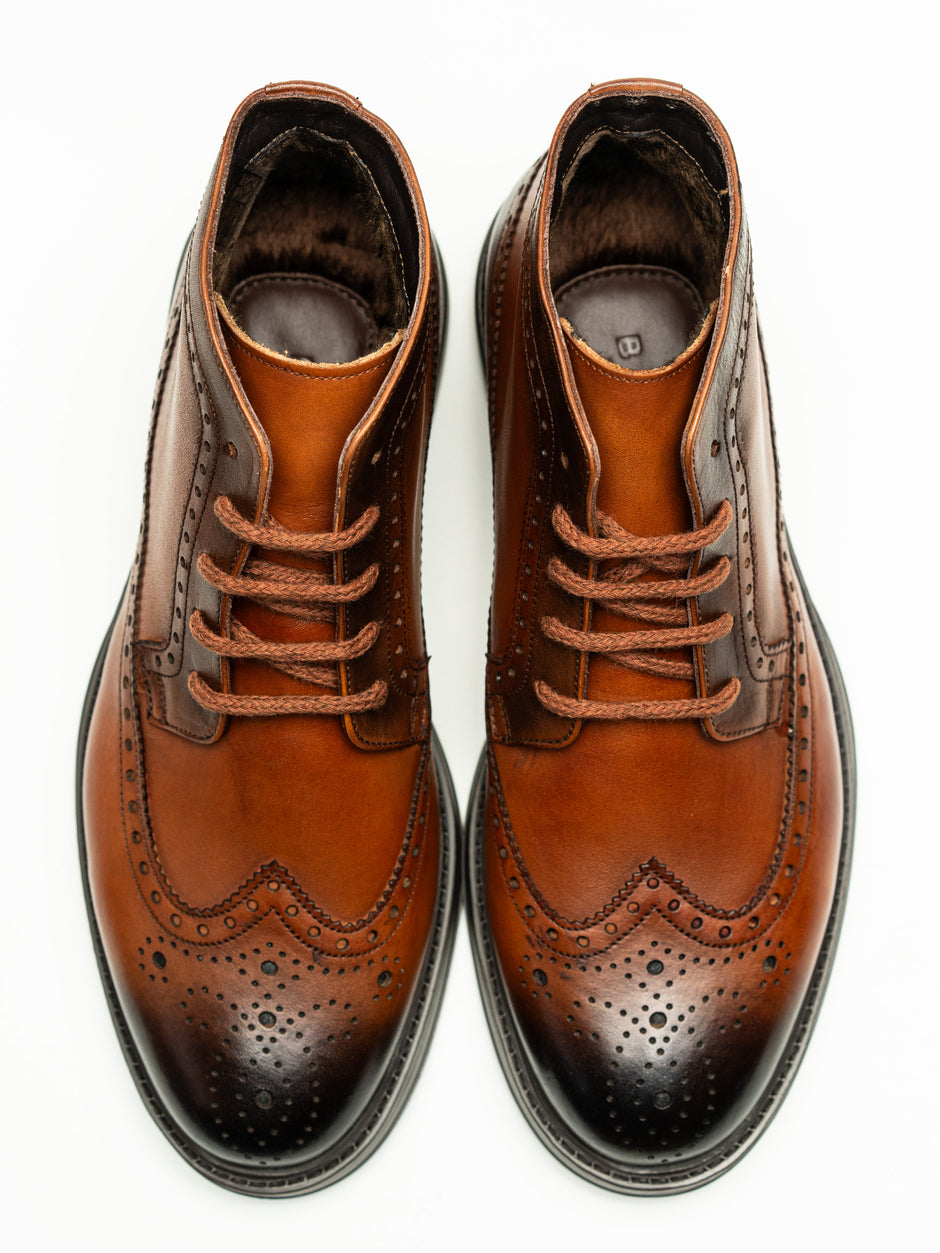 Ghete Maro Deschis Barbati Din 100% Piele Naturală Vițel Captusite Cu Blana Design Brogue Bman100 (6)