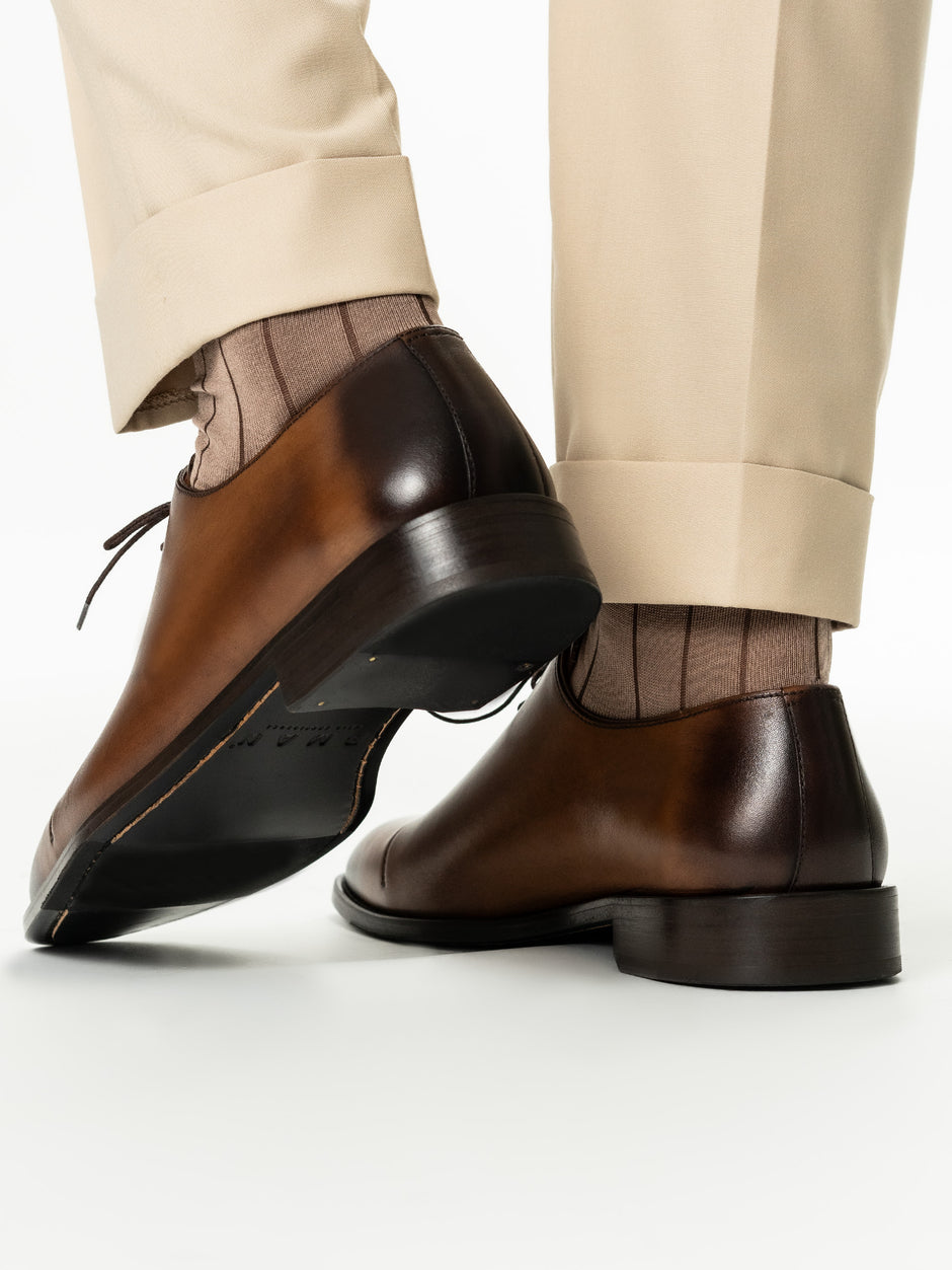 Pantofi Oxford Barbati Maro Coniac Design Cap Toe Bman0414 (5)