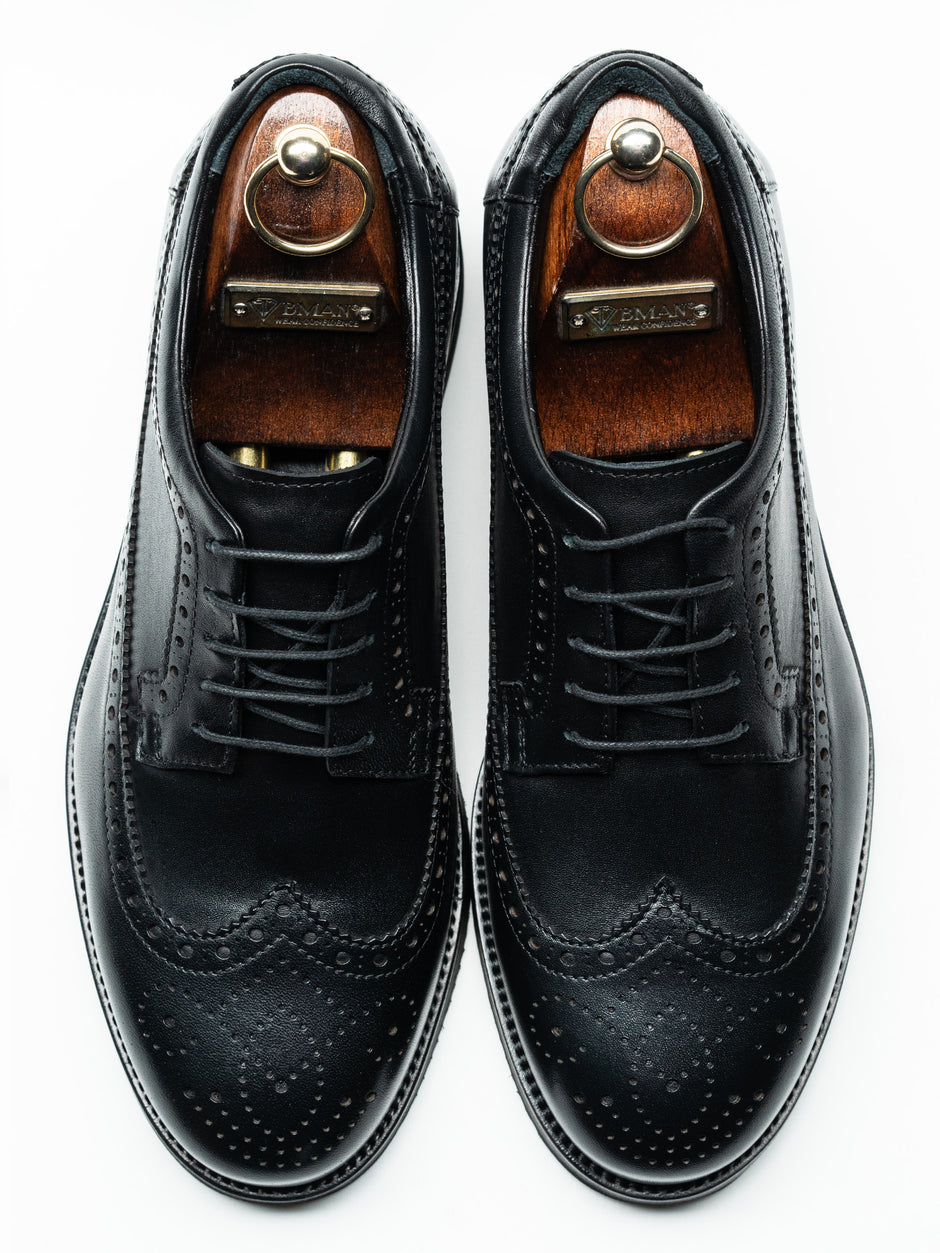 Pantofi Negri Barbati Eleganti & Business All Season Design Derby Brogue 100% Piele Naturala BMan0409 (5)