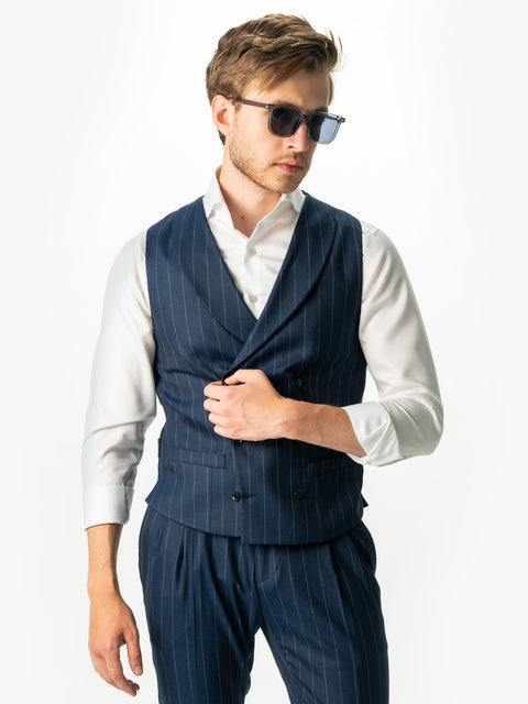 Vesta Albastru Marine Smart Casual Barbati La Doua Randuri In Dungi BMan0302 (5)
