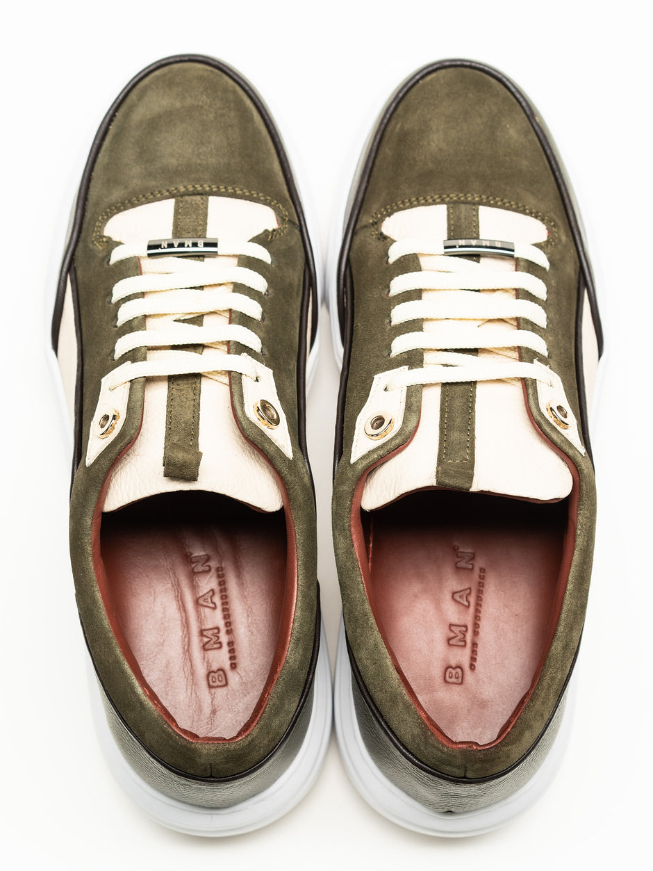 Pantofi Casual Barbati Sneakers Verde & Crem Din Piele Naturala Flother Bman0407 (6)