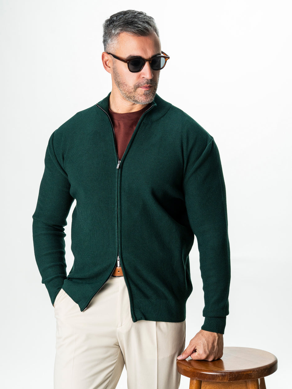 Pulover Barbati Verde Cu Fermoar 100% Bumbac BMan0029 (2)