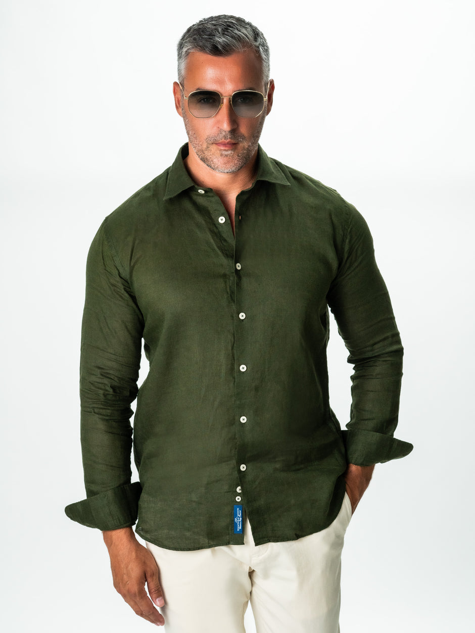 Camasa Verde Kaki In Natural Tessitura Monti Bărbați De Vara BMan855 (7)