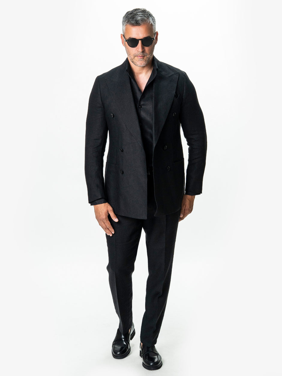 Sacou Vara Barbati Negru Din In Natural Vitale Barberis BMan0027 (2)